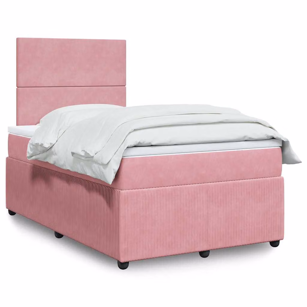 vidaXL Giroletto a Molle con Materasso Ibrido in Velluto Rosa e Bianco L/P/H: 120 x 200 cm