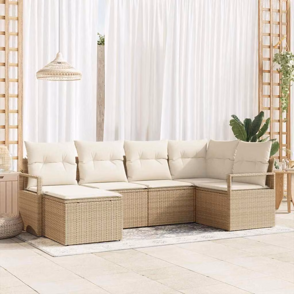 Maison Exclusive - Set di divani da esterno, 6 pezzi, color beige [Materiale sintetico]: rattan sintetico
