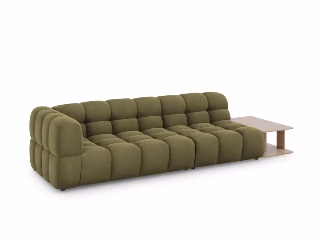 Divano modulare destro Sky di Cosmopolitan Design, 4 posti in velluto verde chiaro, L: 297 cm, P: 102 cm, H: 75 cm – 2