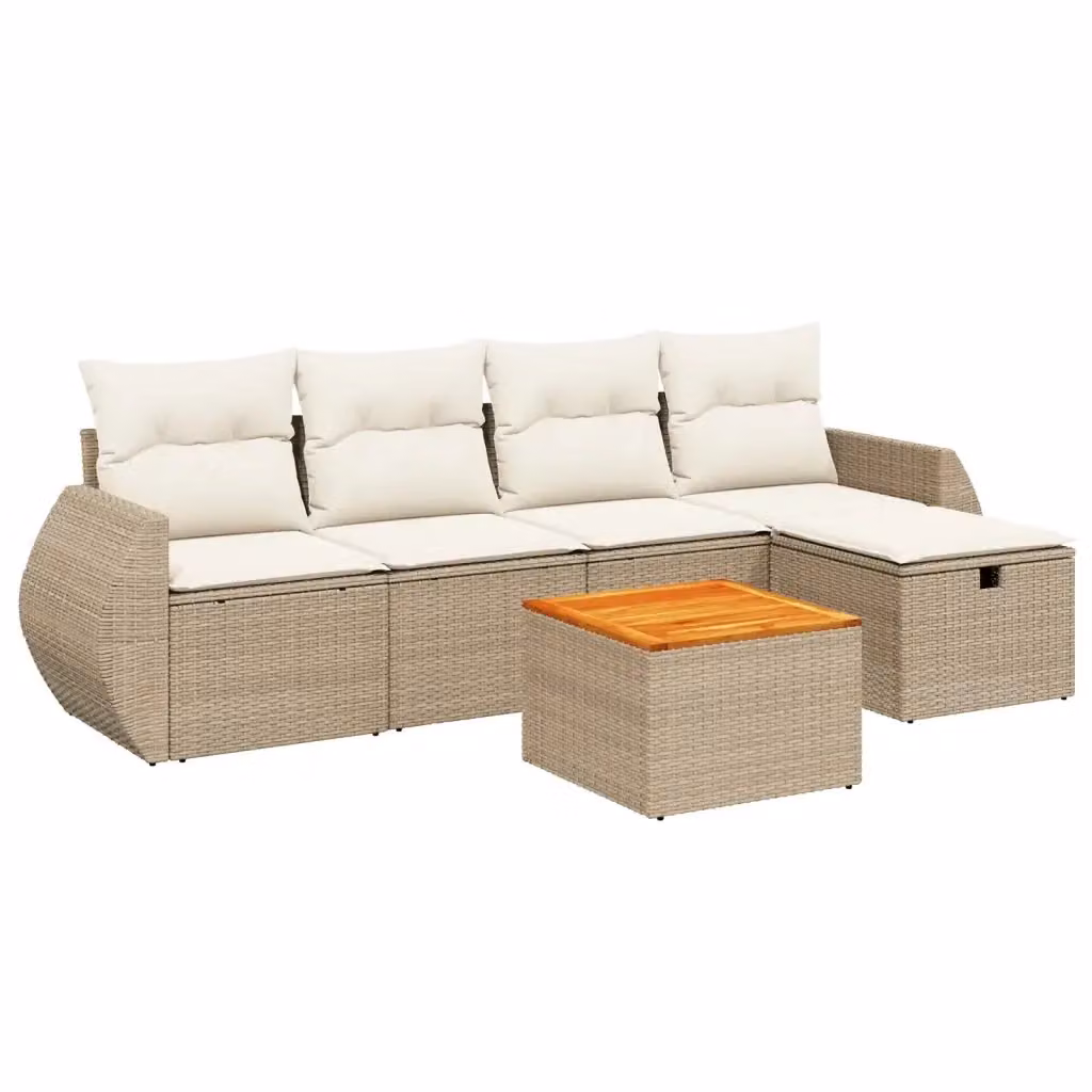 Set Divano da Giardino a L vidaXL in Polyrattan con Cuscini Beige e Struttura in Acciaio, 6 Pezzi – 2
