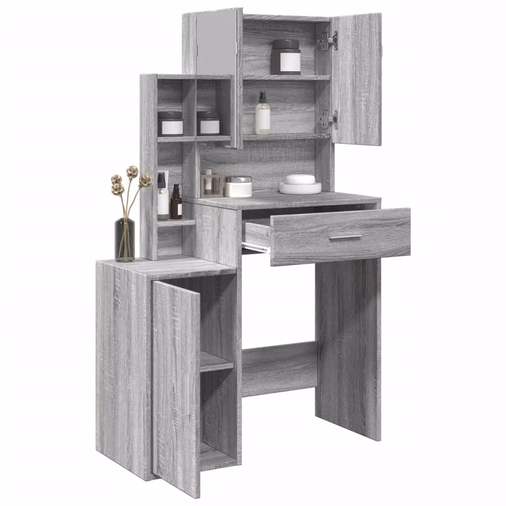 vidaXL Toeletta con Armadietto Grigio Sonoma L: 80 cm, P: 35 cm, H: 132 cm
