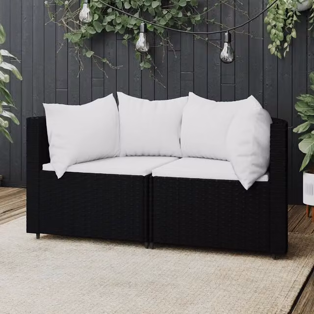 Divano Angolare da Giardino vidaXL con Cuscini, Design Moderno a L, Colore Bianco e Nero