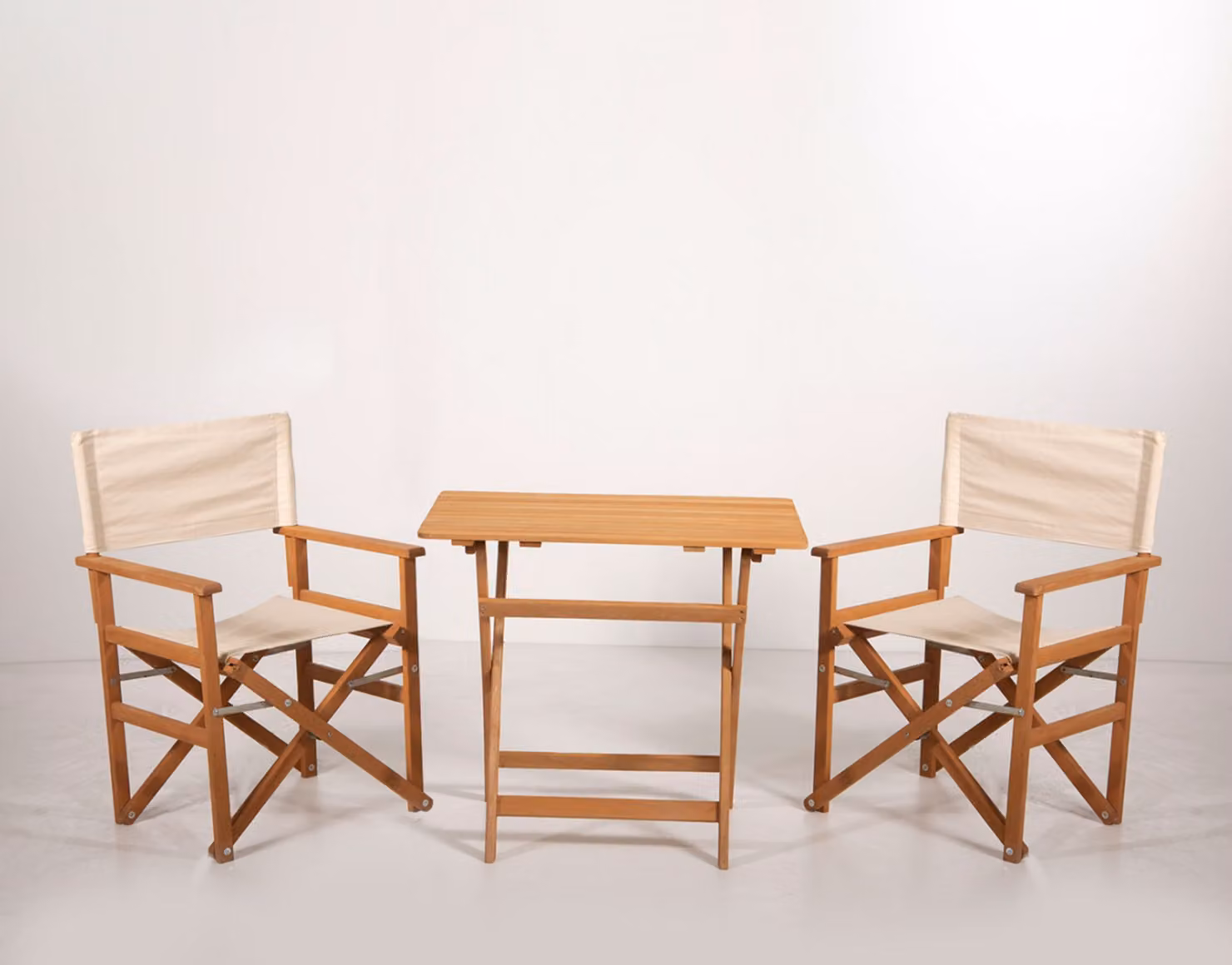 Skye Decor, MYR03, Set da giardino con tavolo e sedie (3 pezzi), color crema, 100% legno di carpino, 50 x 45 x 87 cm