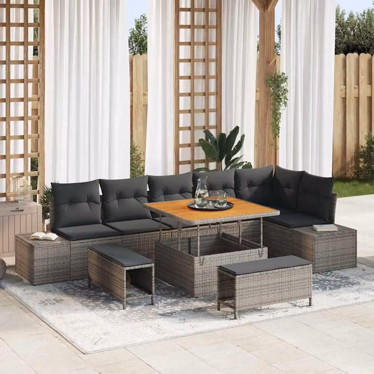 Maison Exclusive - Set da giardino composto da 9 pezzi, divano, colore grigio, realizzato in rattan sintetico