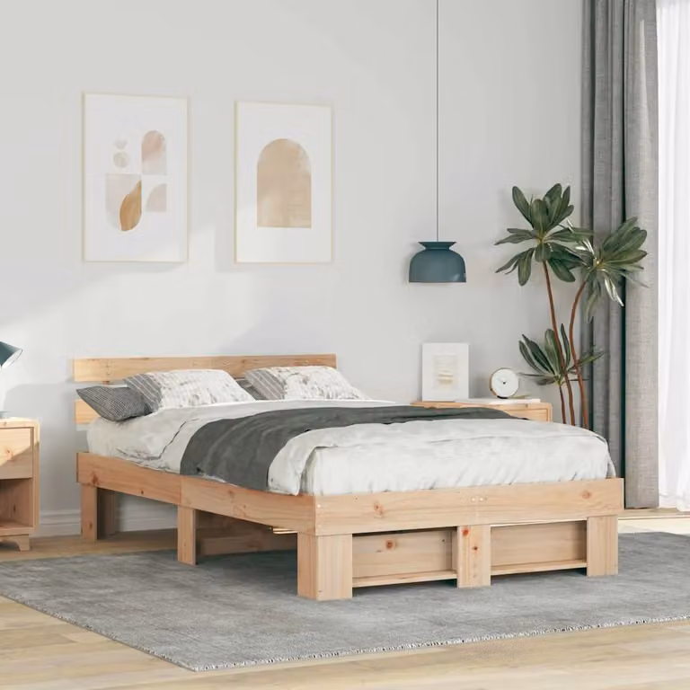 Struttura del letto moderna in pino massello vidaXL, colore marrone, L 120 x P 200 cm