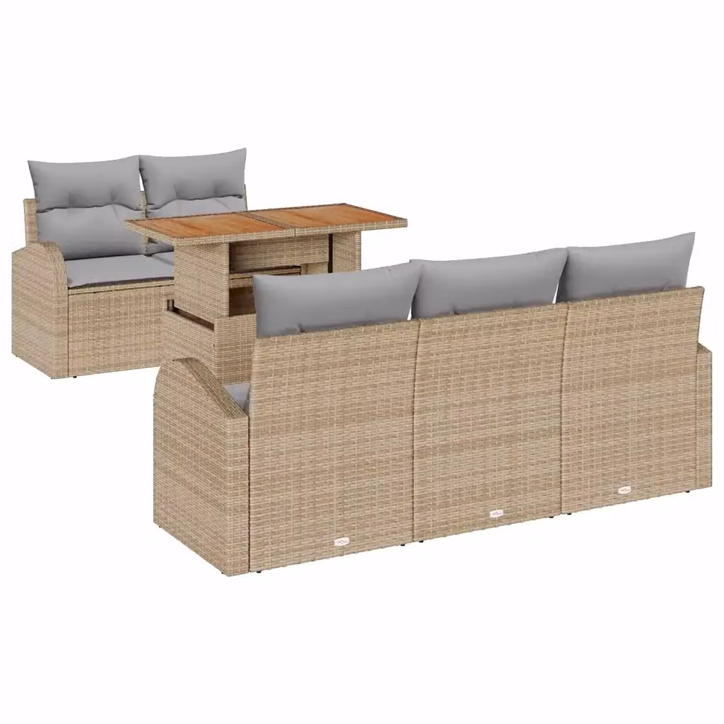 Set Divano da Giardino a L vidaXL in Polyrattan Beige con Cuscini e Tavolino – 2