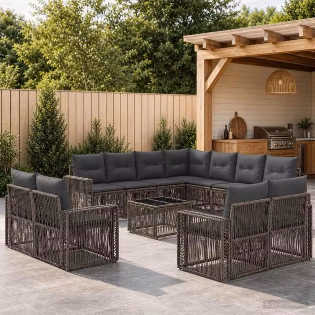 Set Divano da Giardino vidaXL a forma a U in Polyrattan Grigio e Antracite con Cuscini e Tavolino da Caffè