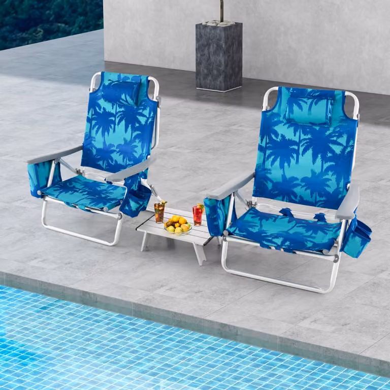 Set di sedie da spiaggia reclinabili e tavolino da campeggio pieghevole Costway, colore blu navy