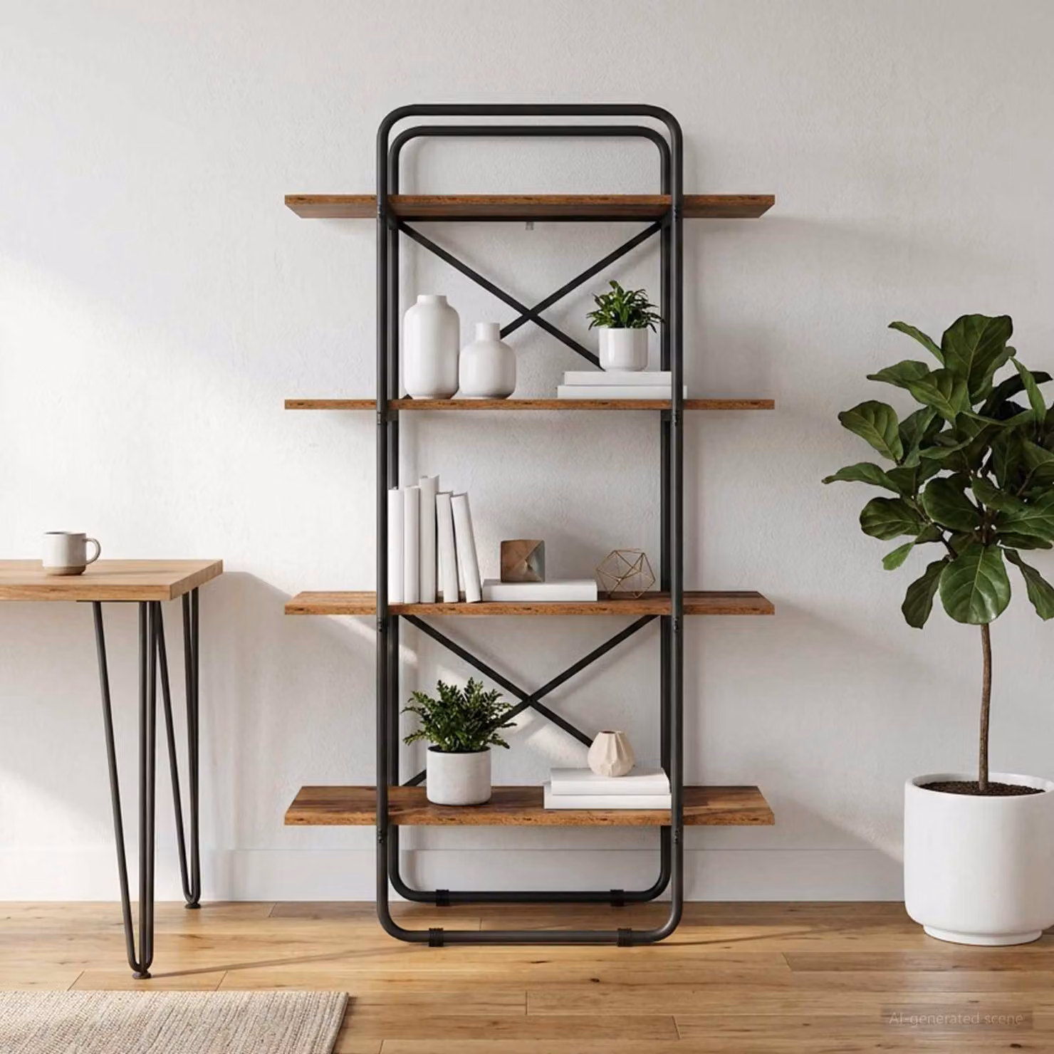 Libreria vidaXL a 4 livelli in stile industriale, colore marrone quercia, L 80 cm x P 35 cm x H 140 cm