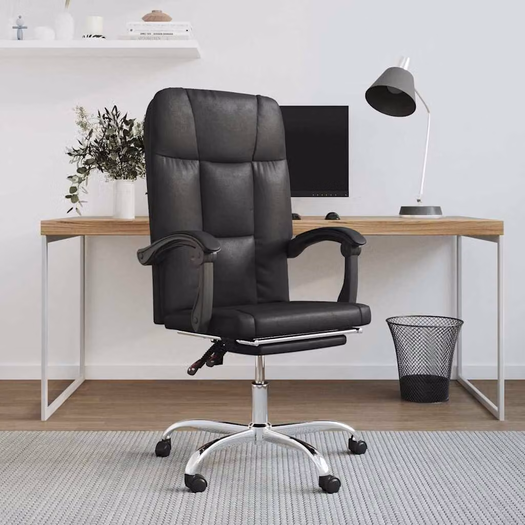 vidaXL Poltrona da Ufficio Executive Reclinabile in Similpelle Nera con Braccioli e Ruote L/P/H: 59 x 63 x 124 cm