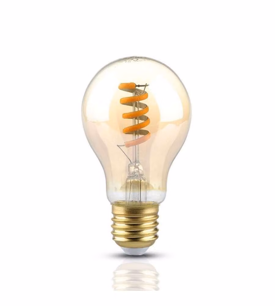 V-TAC Lampadina LED E27 4W 100LM/W A60 Filamento a Spirale Ambrato 1800K