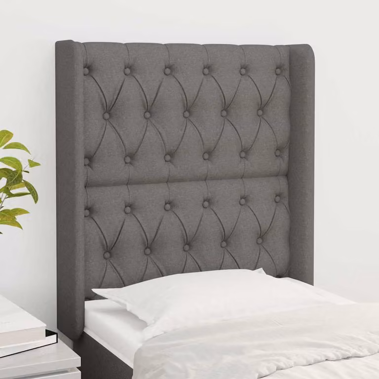 Testiera ad orecchio vidaXL in tessuto grigio scuro con struttura in legno e larice, L: 83 cm, P: 16 cm, H: 118-128 cm