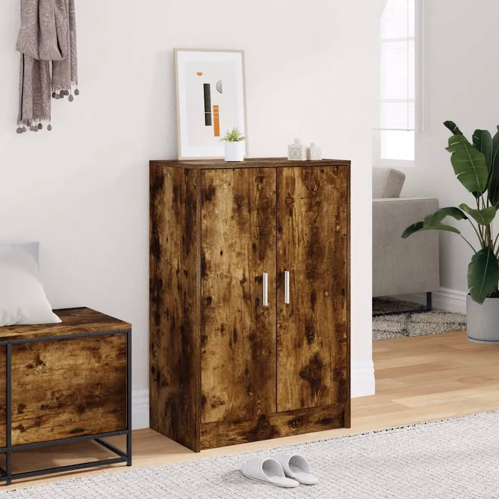 Armadio porta scarpe moderno vidaXL in legno marrone con ante a battente e ripiani interni, L/P/H: 60 x 35 x 92 cm