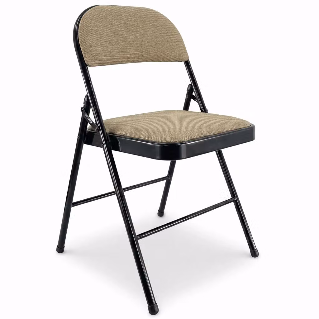 Set di 6 sedie pieghevoli Marvin in metallo imbottite impilabili, colore nero e beige/tortora – 2
