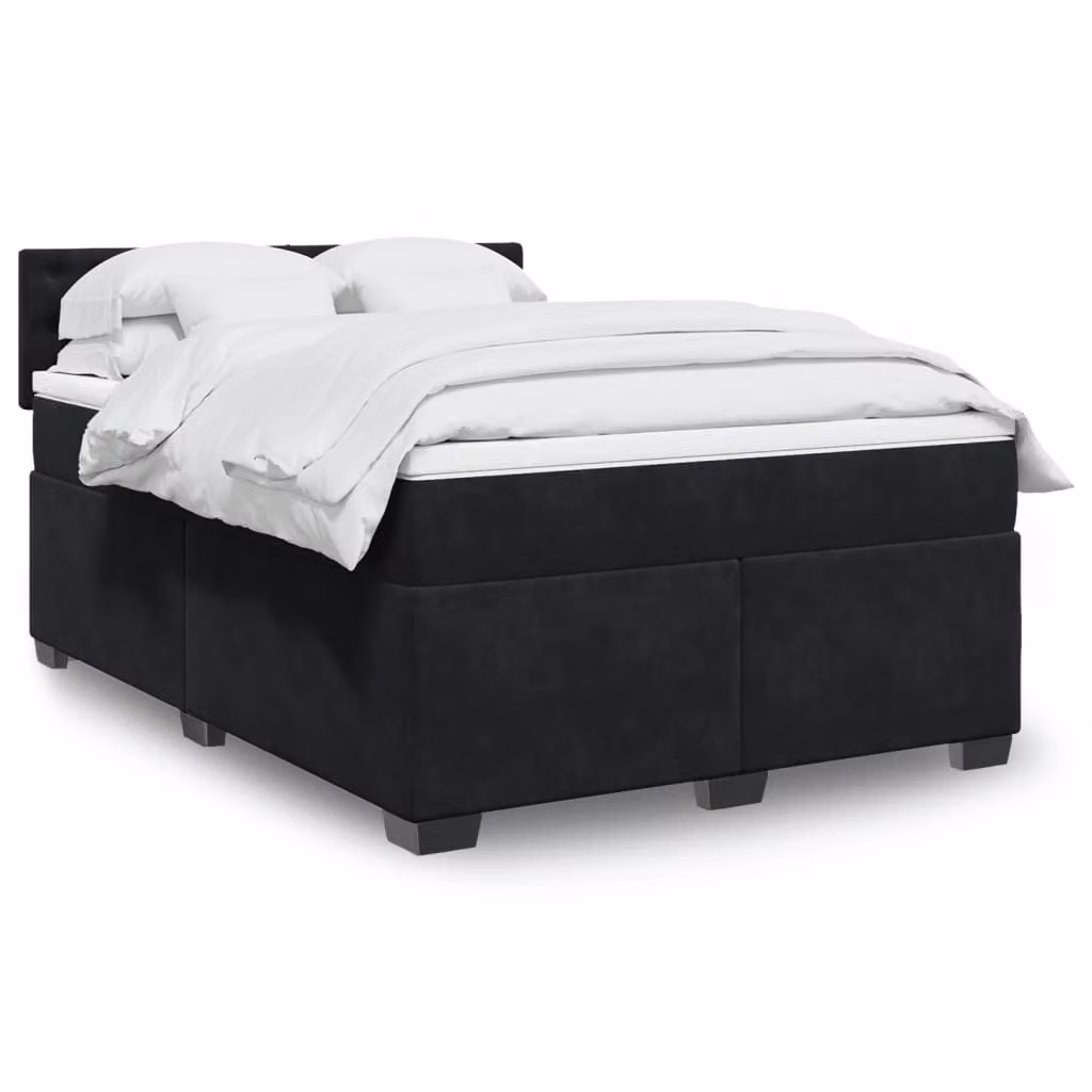 vidaXL Giroletto a Molle con Materasso in Velluto Nero L/P/H: 140 x 200 cm