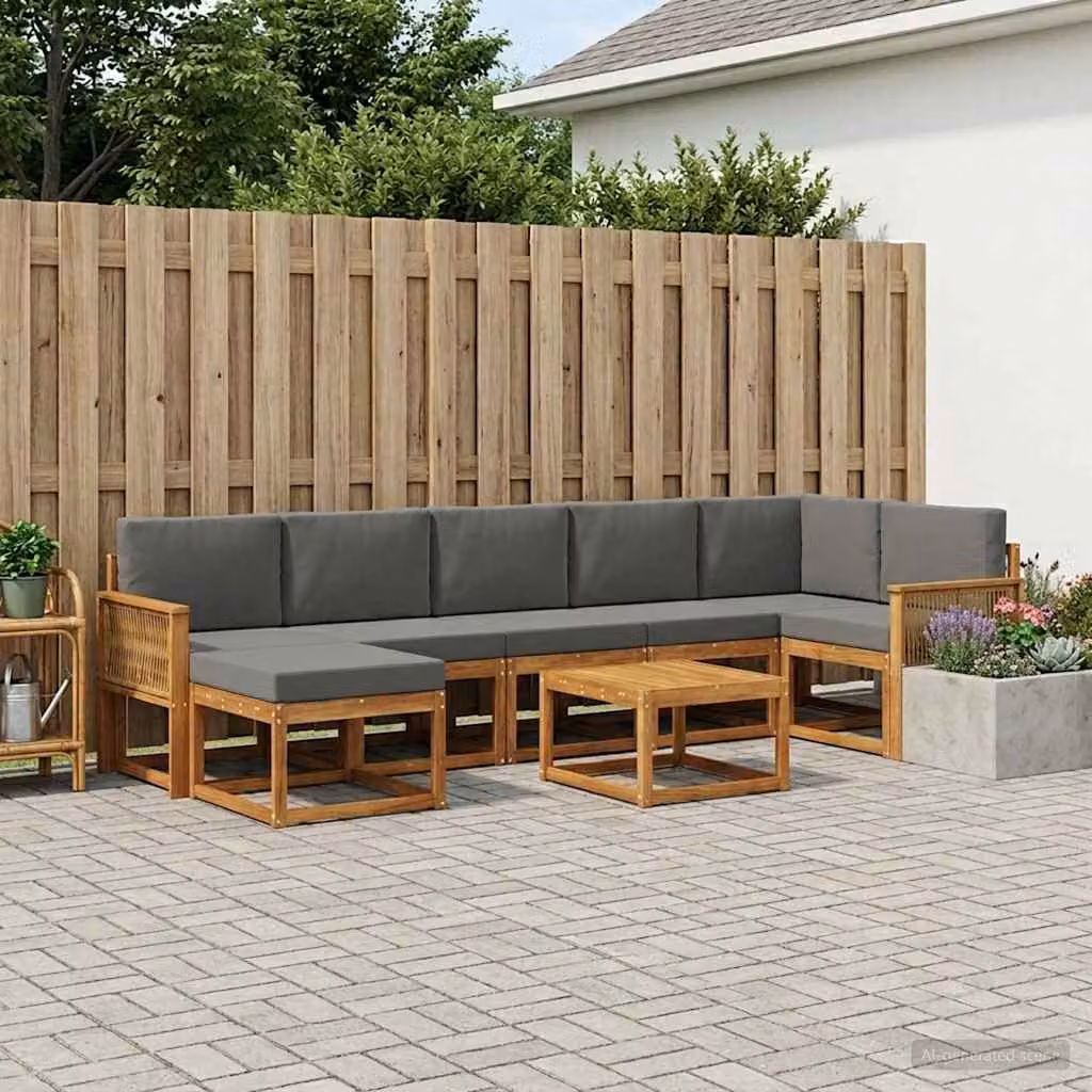 vidaXL Set di divani da esterno 8 pz in legno di acacia con cuscini, colore beige e antracite