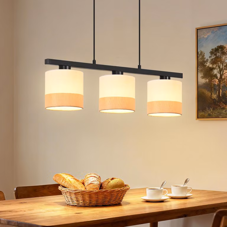 ZMH tavolo da pranzo luce a sospensione 3 fiamme vintage lampada a sospensione paralume in tessuto bianco tavolo da pranzo lampada a sospensione regolabile in altezza E27 sala da pranzo (senza lampadina)