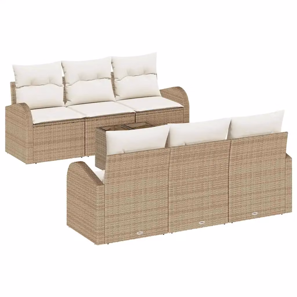 Set Divano da Giardino vidaXL a L con 7 Pezzi Beige, Comprensivo di Cuscini e Tavolino