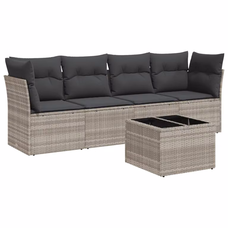 Set Divano da Giardino 5pz con Cuscini Grigio Chiaro Polyrattan