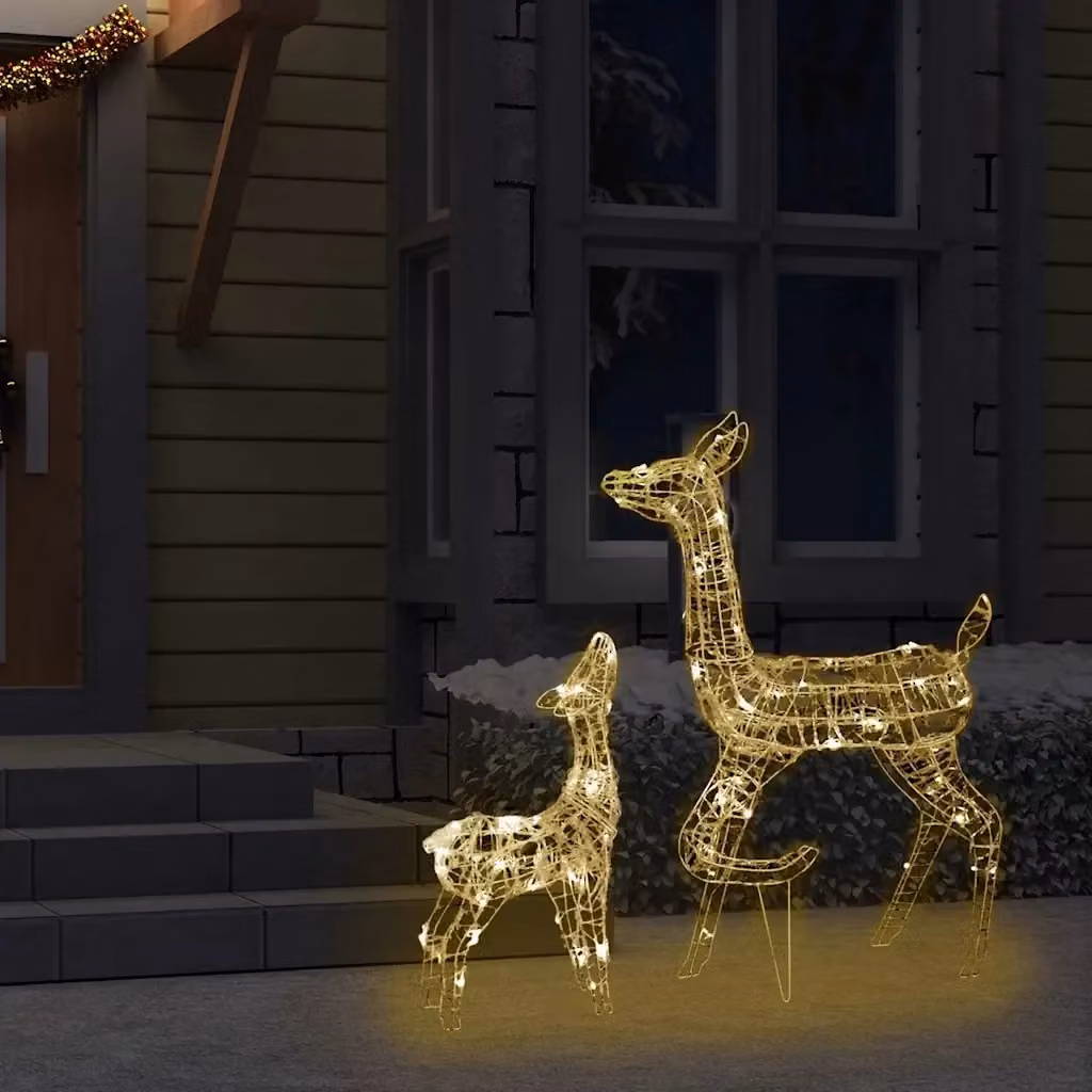 Decorazione Natalizia con Famiglia di Renne in Acrilico Trasparente e 160 LED Bianco Caldo – 2