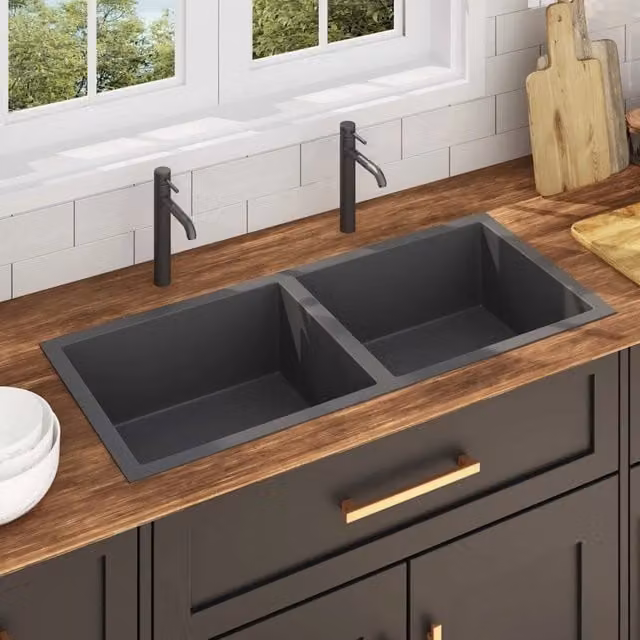 Lavello da cucina artigianale vidaXL in acciaio inox nero L/P/H: 100 x 42 x 44 cm