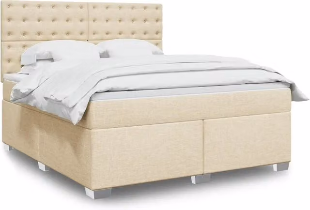 Letto Ibrido Moderno vidaXL con Materasso in Tessuto Beige e Bianco L/P: 180 x 200 cm