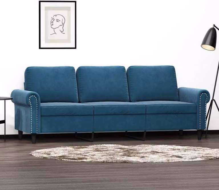 Divano Maison Exclusive, tre posti, colore blu, 180 cm, rivestito in velluto