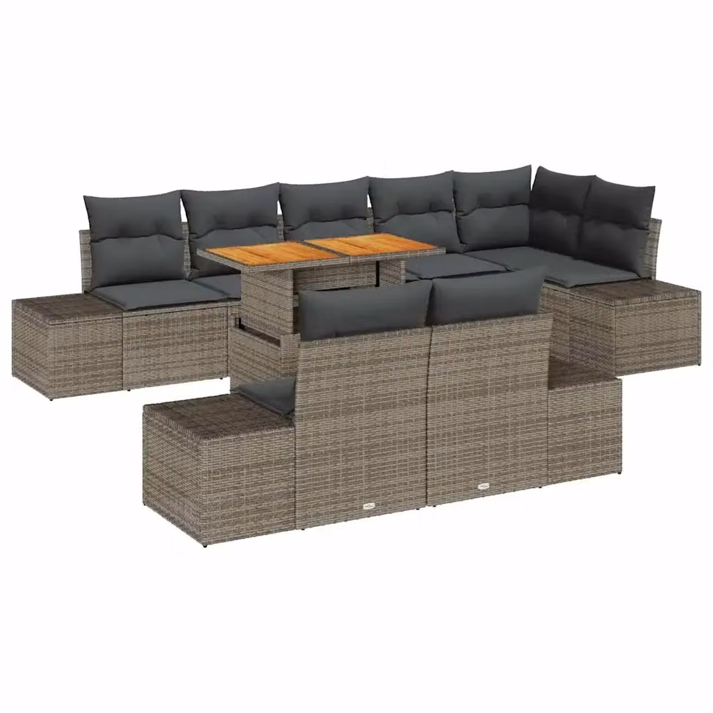 Set da pranzo da giardino moderno vidaXL in rattan e legno di acacia, 9 pezzi, Grigio e Marrone – 2