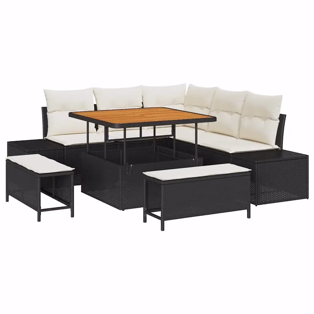 Set Divano da Giardino a L vidaXL 8 Pezzi Nero con Cuscini e Tavolino in Polyrattan e Acciaio – 2