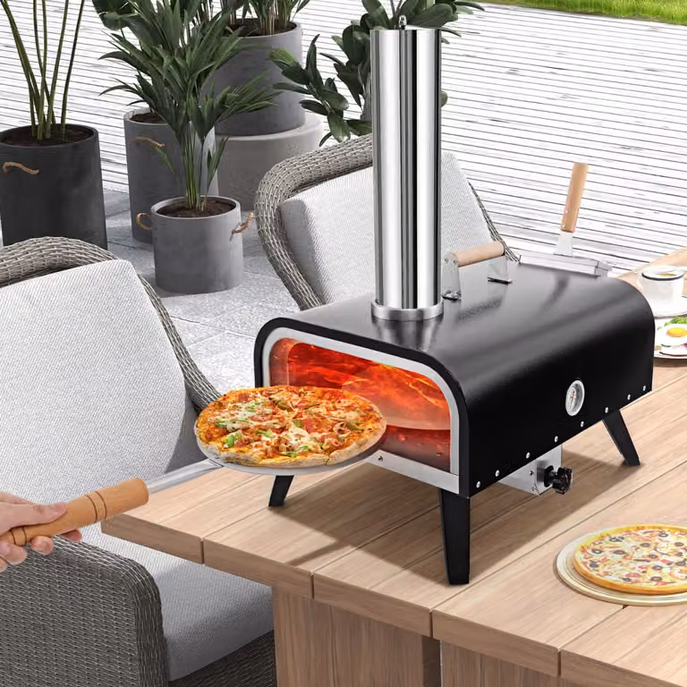 Forno per pizza portatile da esterno Costway in acciaio inossidabile nero con pietra per pizza da 30 cm
