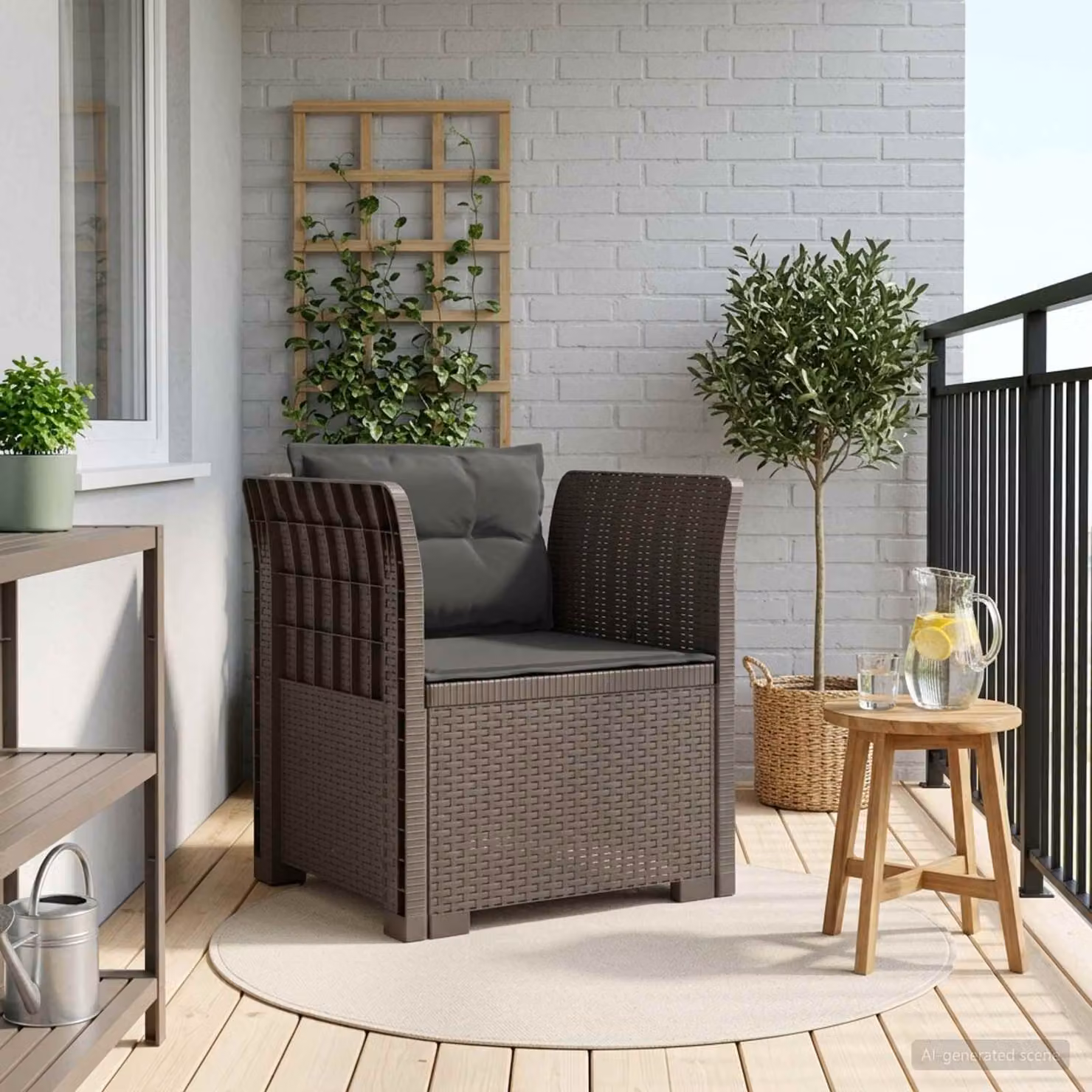 Poltrona a 1 Posto con Cuscini vidaXL in Effetto Rattan Grigio Antracite per Giardino e Balcone