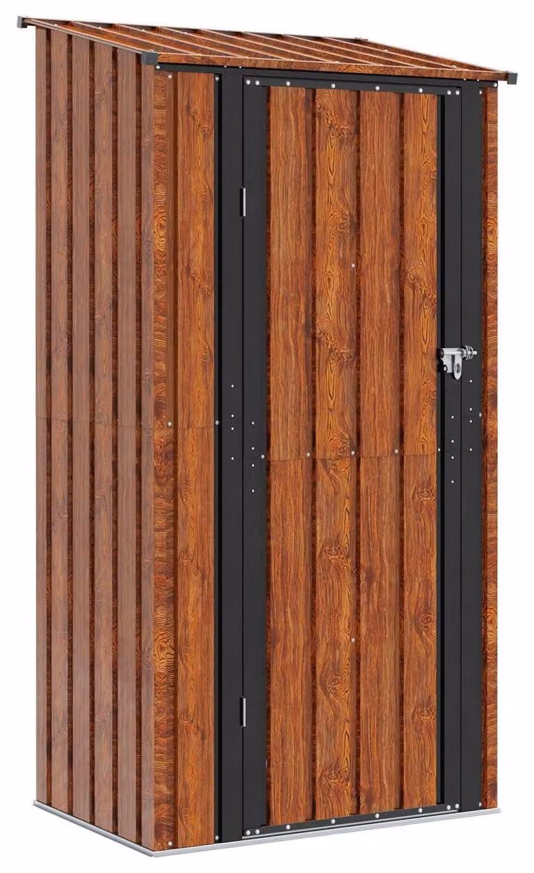 Casetta da giardino marrone - 103 x 74 x 200 cm - Metallo - Deposito attrezzi - Tetto inclinato