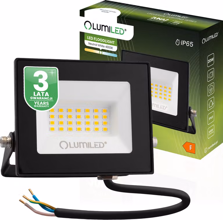 LUMILED Faretto LED 20W super luminoso per esterno 1800Lm Faretto LED per esterno IP65 impermeabile 4000K bianco neutro Proiettore proiettore nero Faretti proiettori