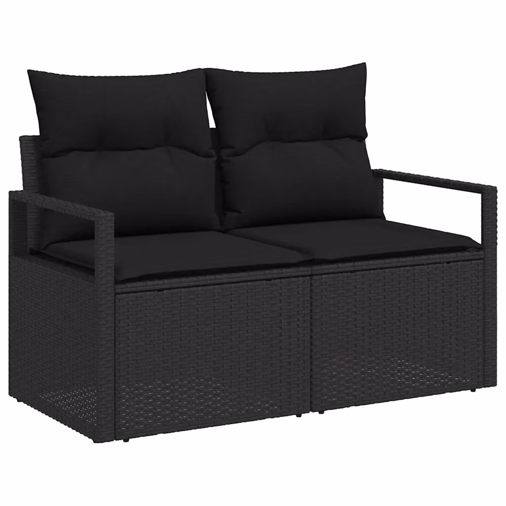 Divano da giardino moderno vidaXL in polyrattan nero con cuscini, L: 120 cm, P: 62 cm, H: 69 cm – 2
