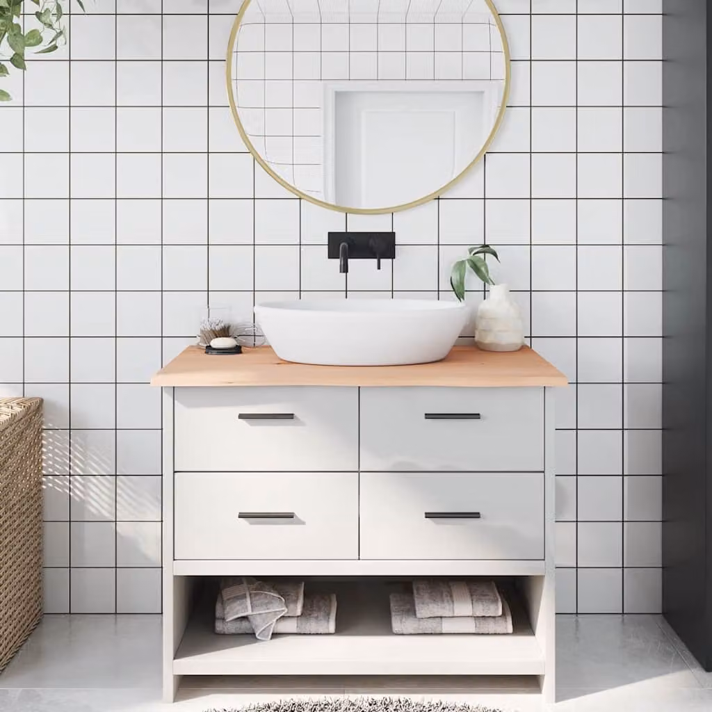 Piano per lavabo vidaXL in legno massello di quercia non trattato, L: 100 cm, P: 60 cm, H: 2 cm