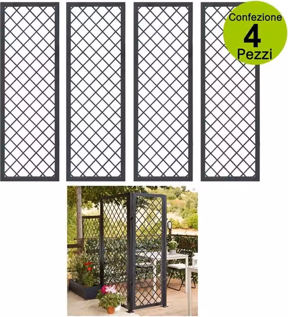 Multipack 4 pz tralicci fissi 0,60 x h 1,80 metri con cornice in metallo stell trellis colore antracite