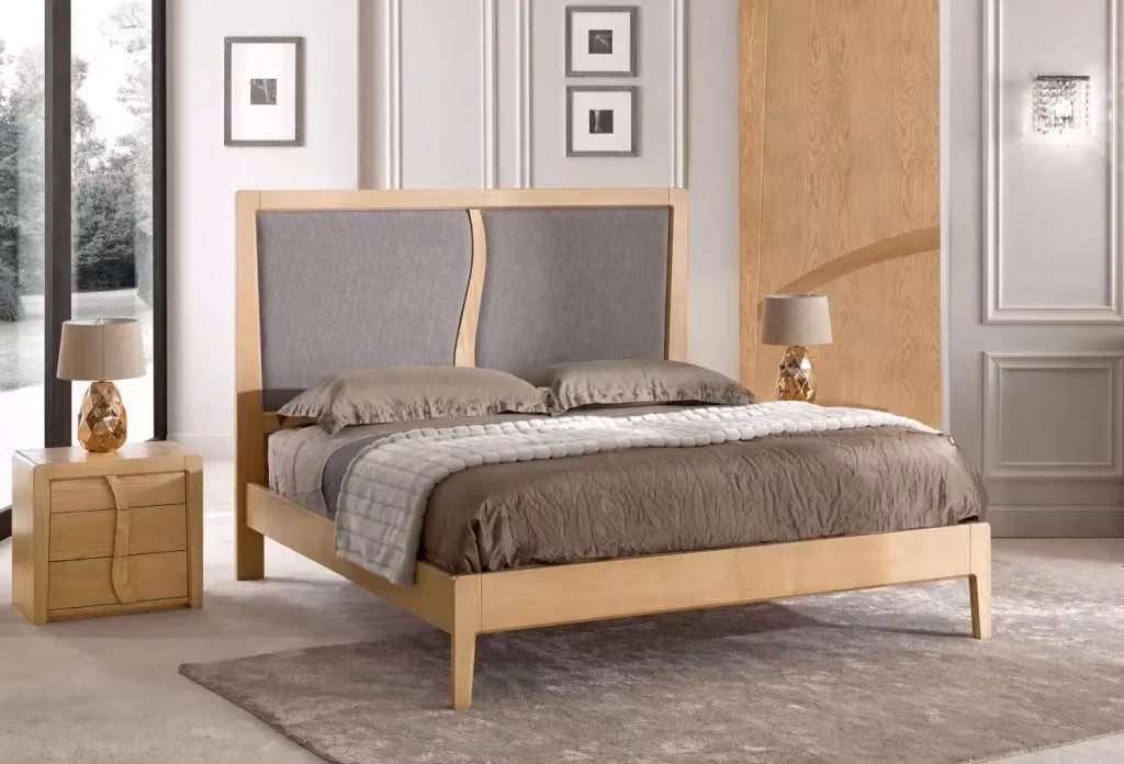 Letto matrimoniale imbottito in tessuto grigio con struttura in legno massello Mobili 2G L/P/H: 175 x 207 x 135 cm – 2
