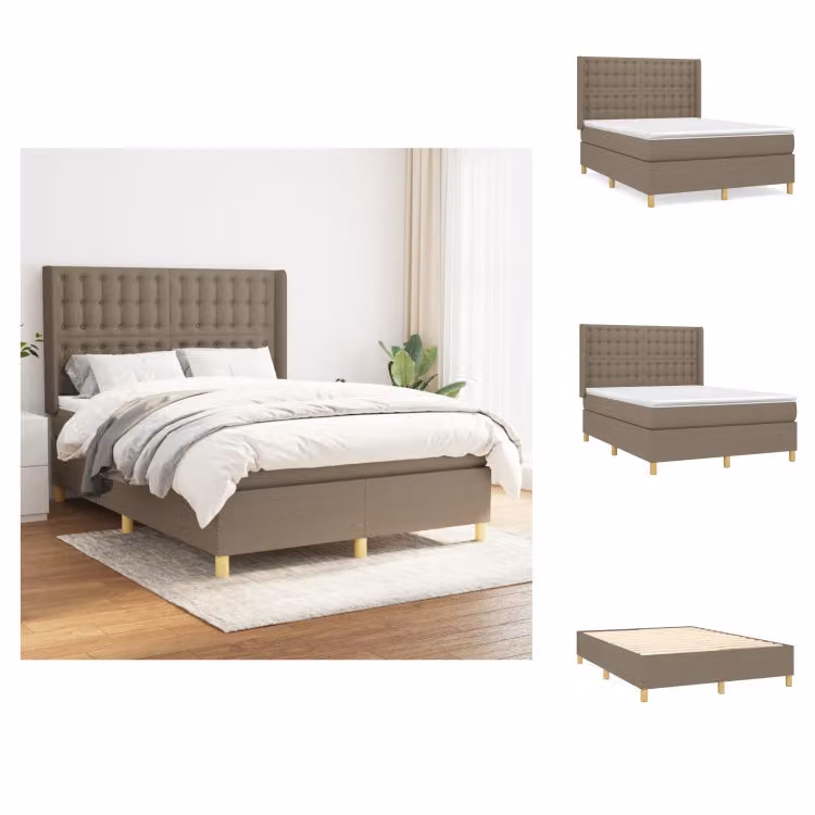 vidaXL Letto a molle con materasso in tessuto taupe 140x190 cm - Letti e strutture letto
