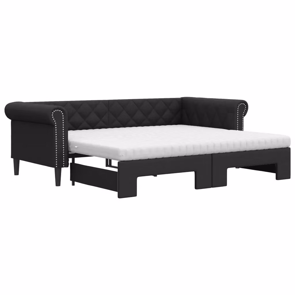 Divano Letto Estraibile vidaXL in Similpelle Nero con Materasso in Schiuma L/P/H: 235 x 90 x 68 cm – 2