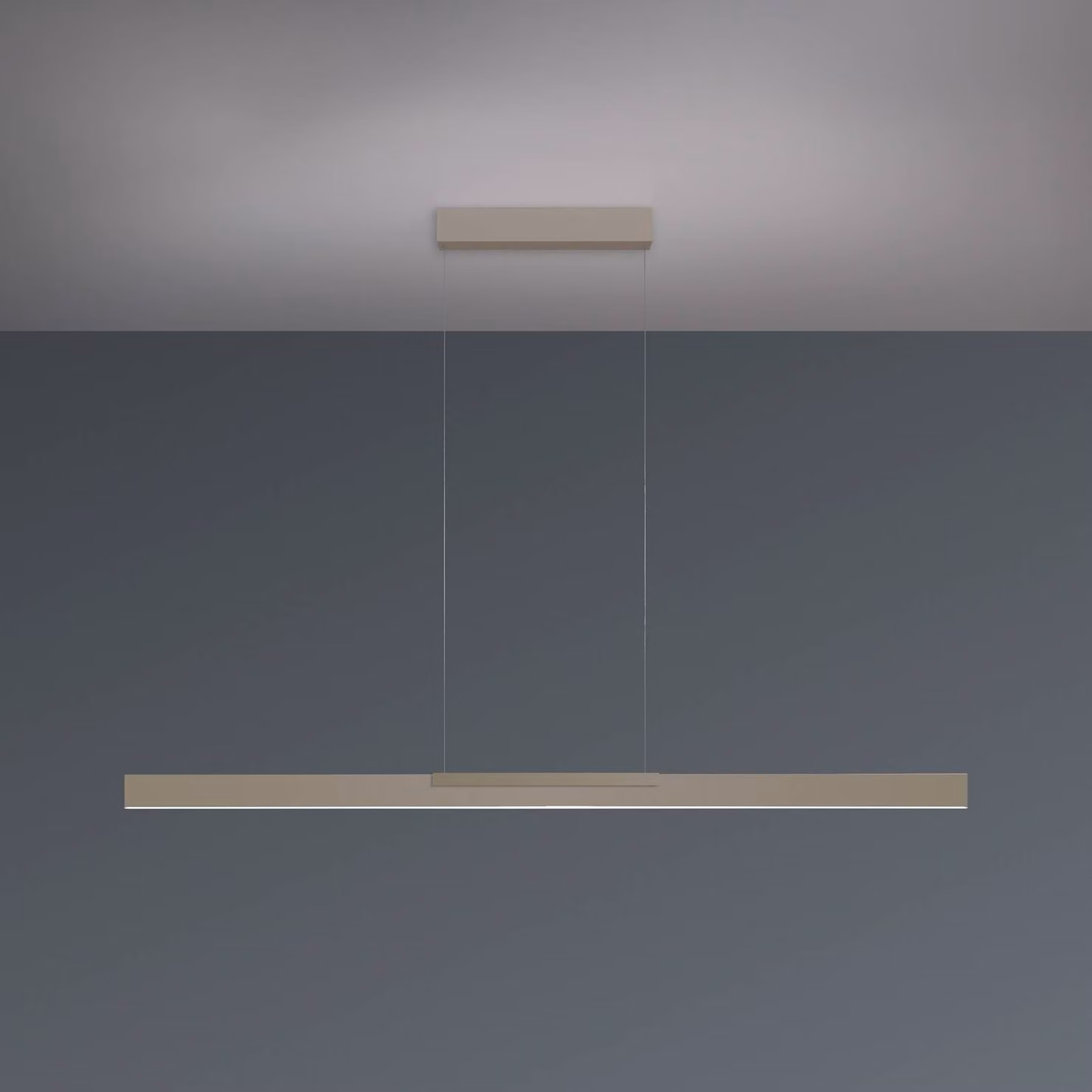 BOPP Lampada LED a sospensione Bopp Nano 2.0, lunghezza 140 cm, taupe, metallo dimmerabile, Crema / Ambra, Soggiorno / Sala da pranzo, Alluminio, Moderno