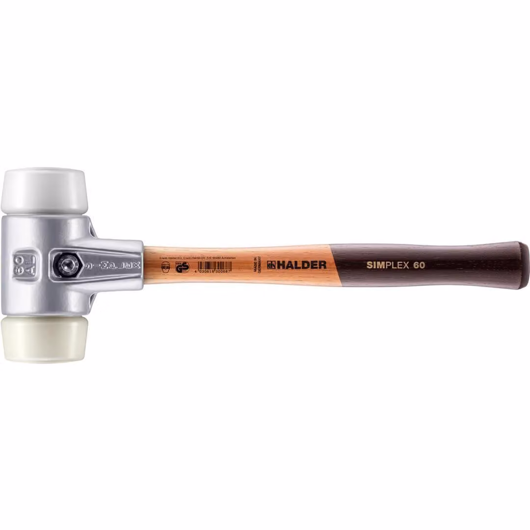 Mazza SIMPLEX soft-face con alloggiamento in alluminio e manico in legno, Ø 60, superplastica / nylon