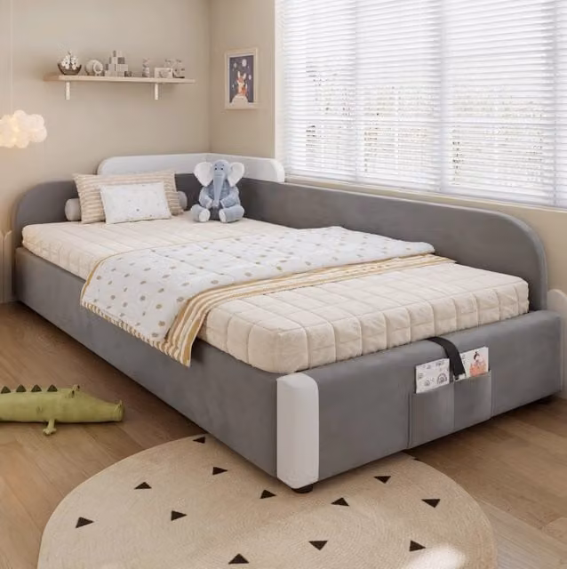 Letto imbottito 90x200 cm con contenitore idraulico in velluto e compensato