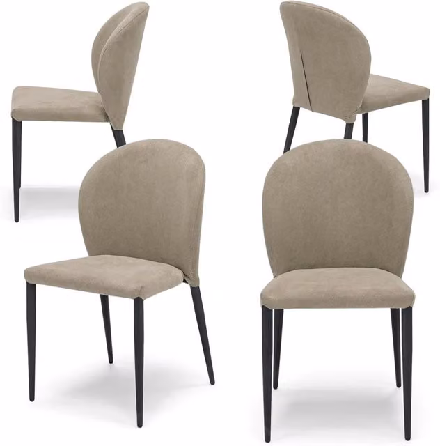 Set 4 sedie imbottite per sala da pranzo GHIBLI, 100% MADE IN ITALY, design moderno, rivestimento in tessuto morbido idrorepellente colore Tortora, gambe coniche robuste in metallo