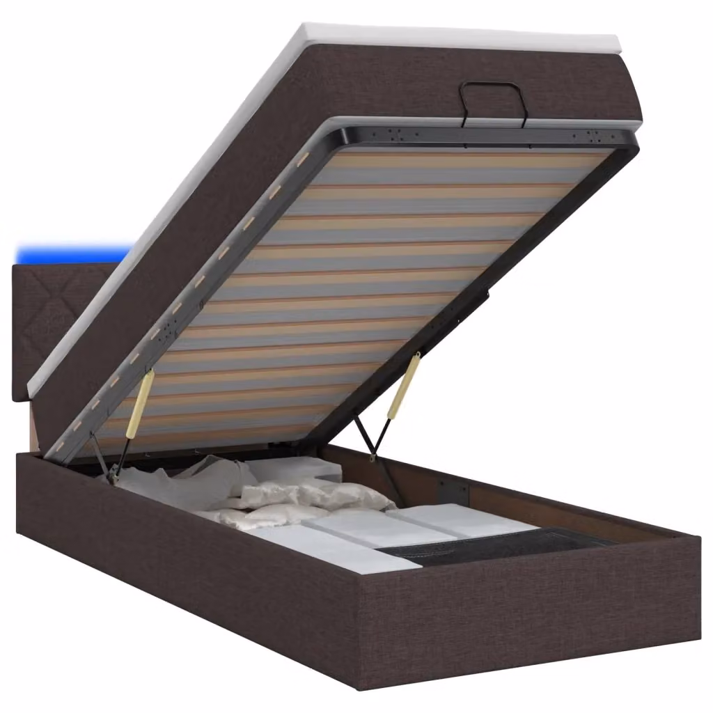 Letto Ottomano Moderno vidaXL con Materasso Ibrido e Illuminazione LED Sotto il Letto, Marrone e Bianco, L/P/H: 203 x 90 x 88 cm – 2