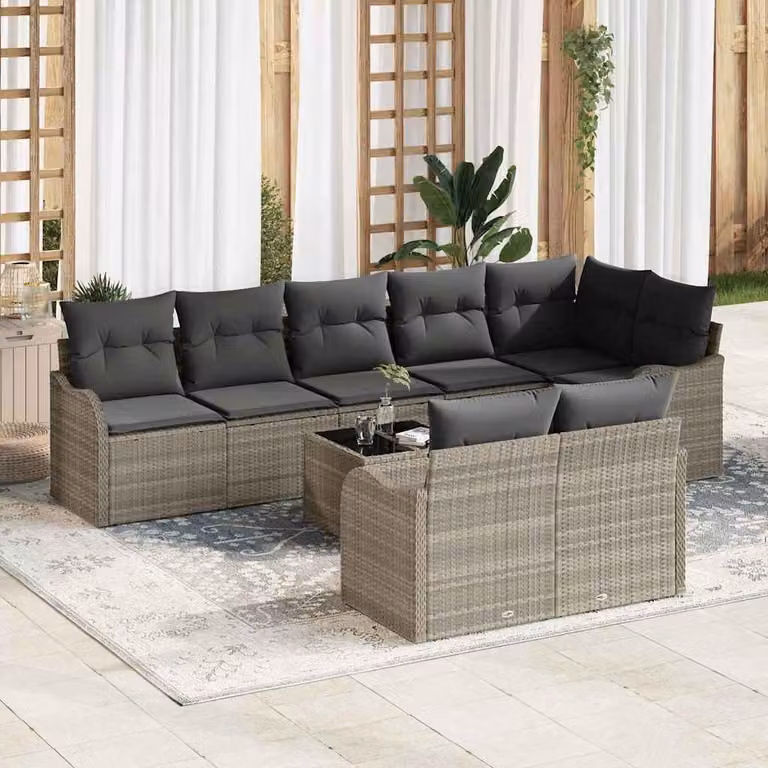 Maison Exclusive - Set Divano da Giardino 9 pcs Grigio chiaro polyrattan