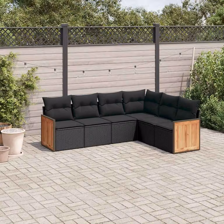 Set Divano da Giardino vidaXL 6 pz a Forma a L in Polyrattan Nero con Cuscini Imbottiti e Coperture Rimovibili