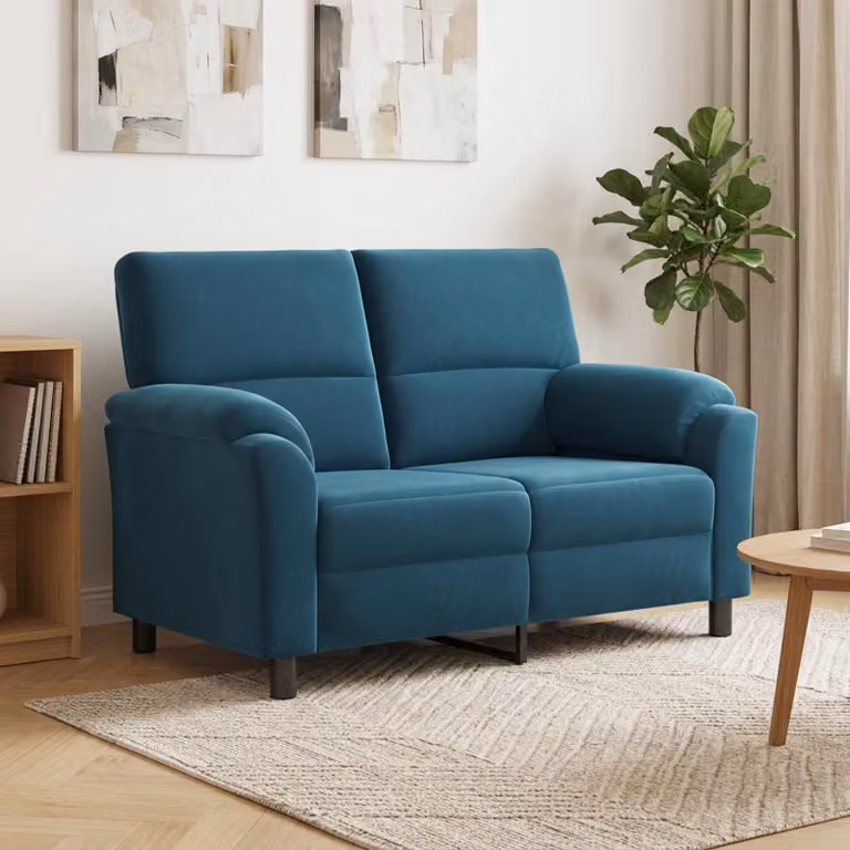 Divano moderno vidaXL in velluto blu con struttura in metallo e coperture rimovibili L: 154 cm, P: 85 cm, H: 93 cm