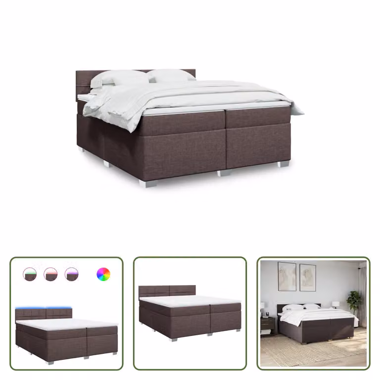 The Living Store Letto a molle con materasso marrone scuro 200x200 cm in tessuto