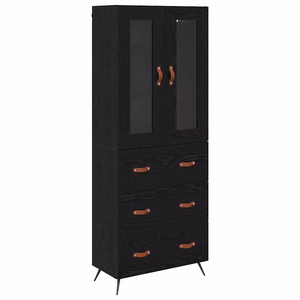 Set di 2 armadietti alti vidaXL in stile rustico con ante in vetro e ripiani interni, colore nero, L/P/H: 69,5 x 34 x 180 cm – 2
