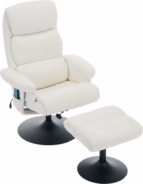 Poltrona Relax Massaggiante Aosom con Poggiapiedi, Girevole a 360° e Funzione Riscaldante in Tessuto Chenille, Bianco, L: 75,5 cm, P: 77 cm, H: 100 cm – 1